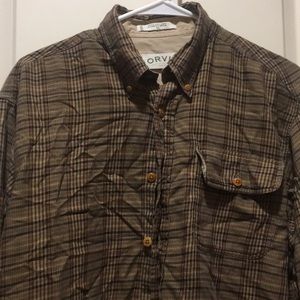 Orvis mens Plaid Button Down Long Sleeves Shirt 100% Cotton size M brown beige